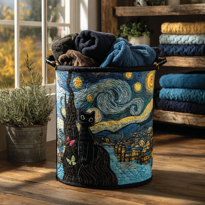 Quilted laundry basket with cats by Louise London