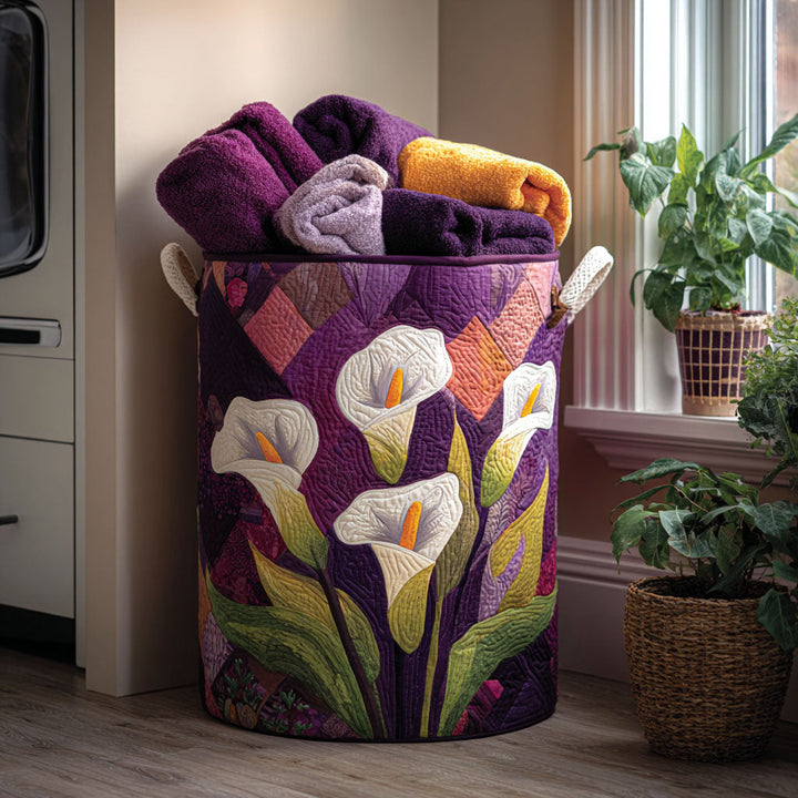 Quilted laundry basket with floral pattern