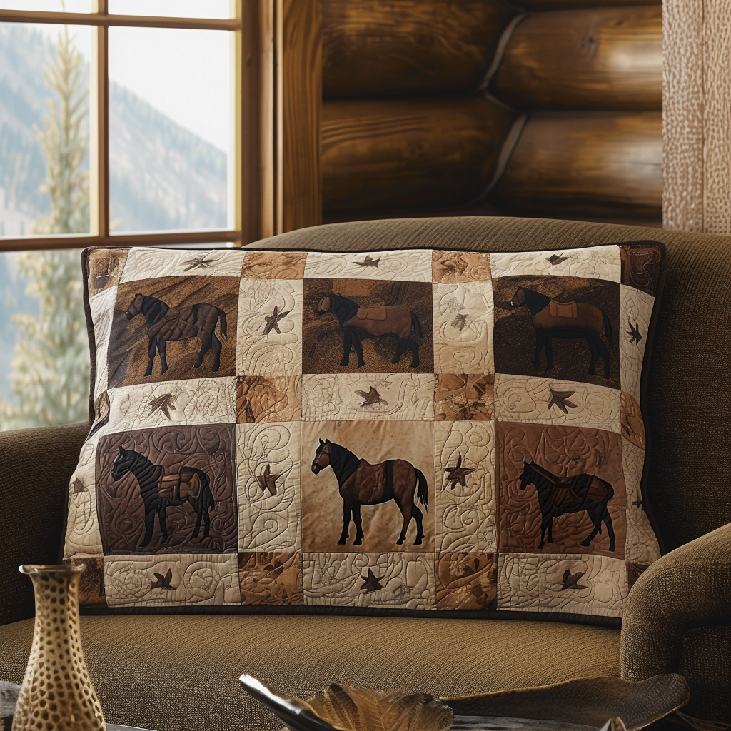 Quilted cushion cover with wild horse NCU0DV7264