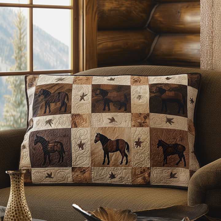 Quilted cushion cover with wild horse NCU0DV7264