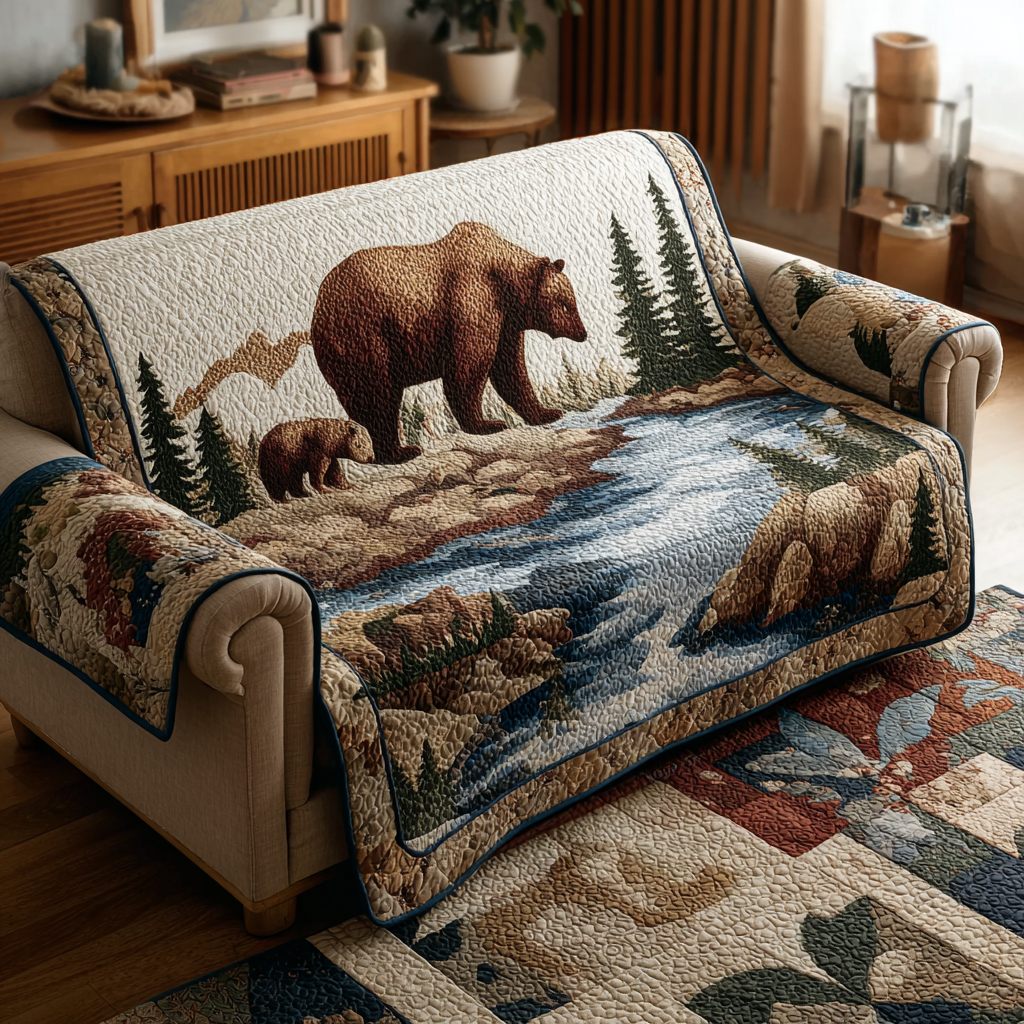 Quilted Sofa Cover with Bear