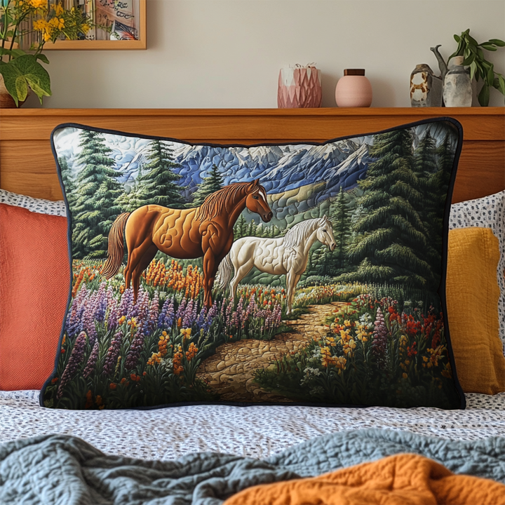 Quilted Pillow Cover with Wild Horse by Louise London