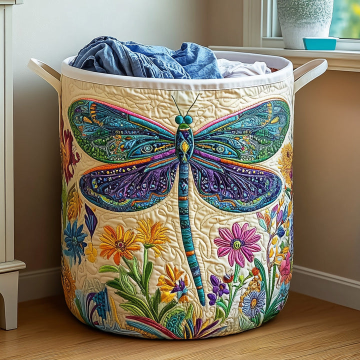 Quilted laundry basket with dragonfly