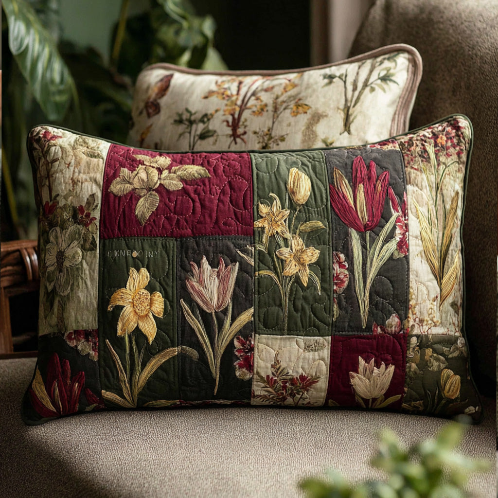 Quilted cushion cover with wildflowers by Louise London