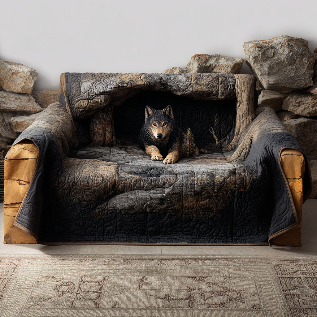 Quilted Sofa Cover with Wolf