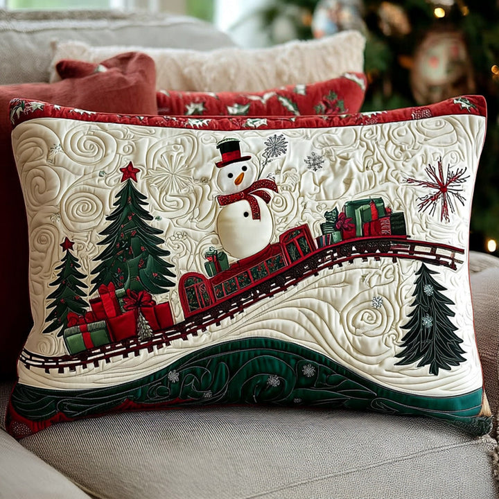 Quilted Pillow Cover with Enchanted Winter Landscape NCU0PT9131