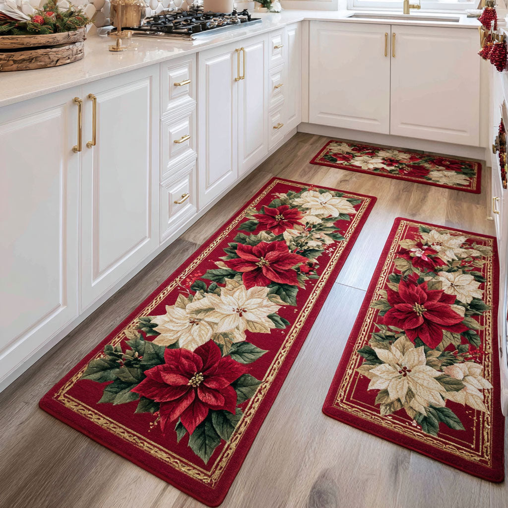 Winter Non-Slip Kitchen Mat with Delicate Flowers by Louise London