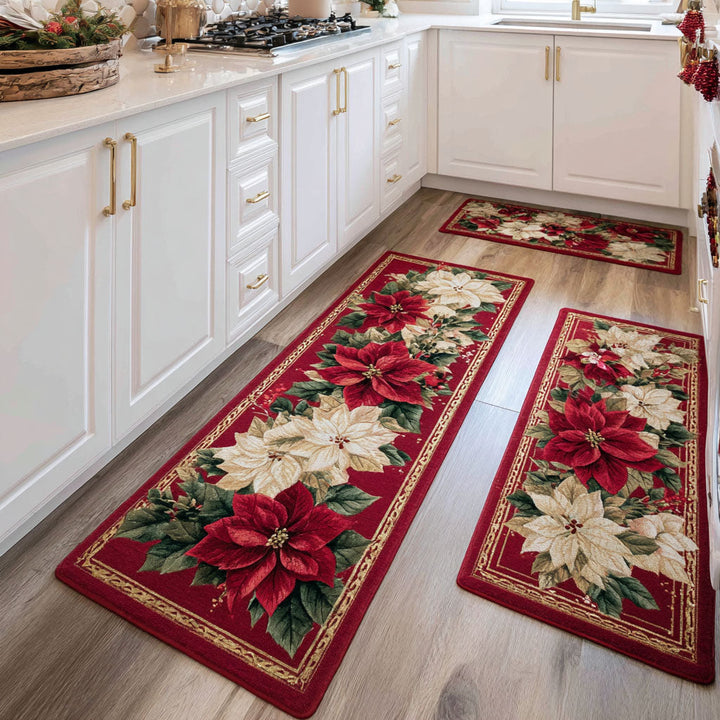 Winter Non-Slip Kitchen Mat with Delicate Flowers by Louise London