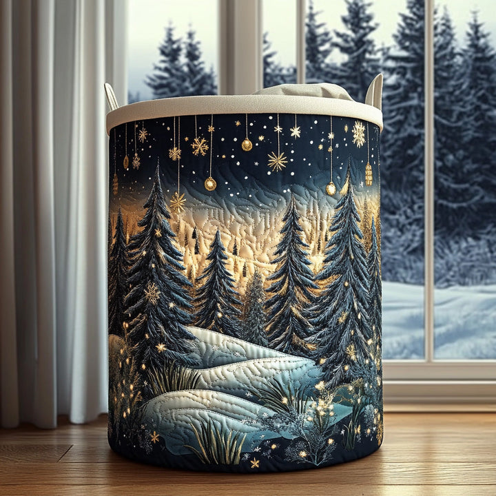 Quilted laundry basket with forest landscape