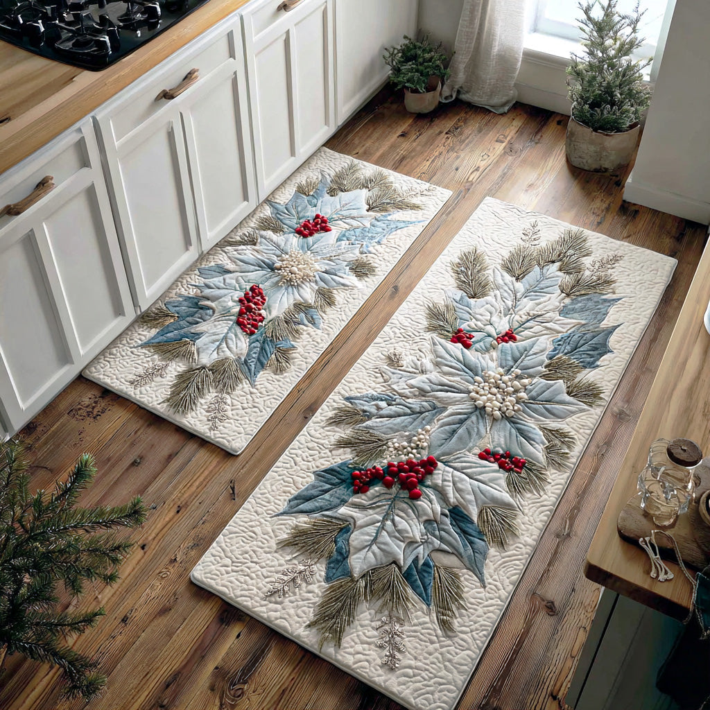 Non-slip Christmas Kitchen Mat with Poinsettia by Louise London