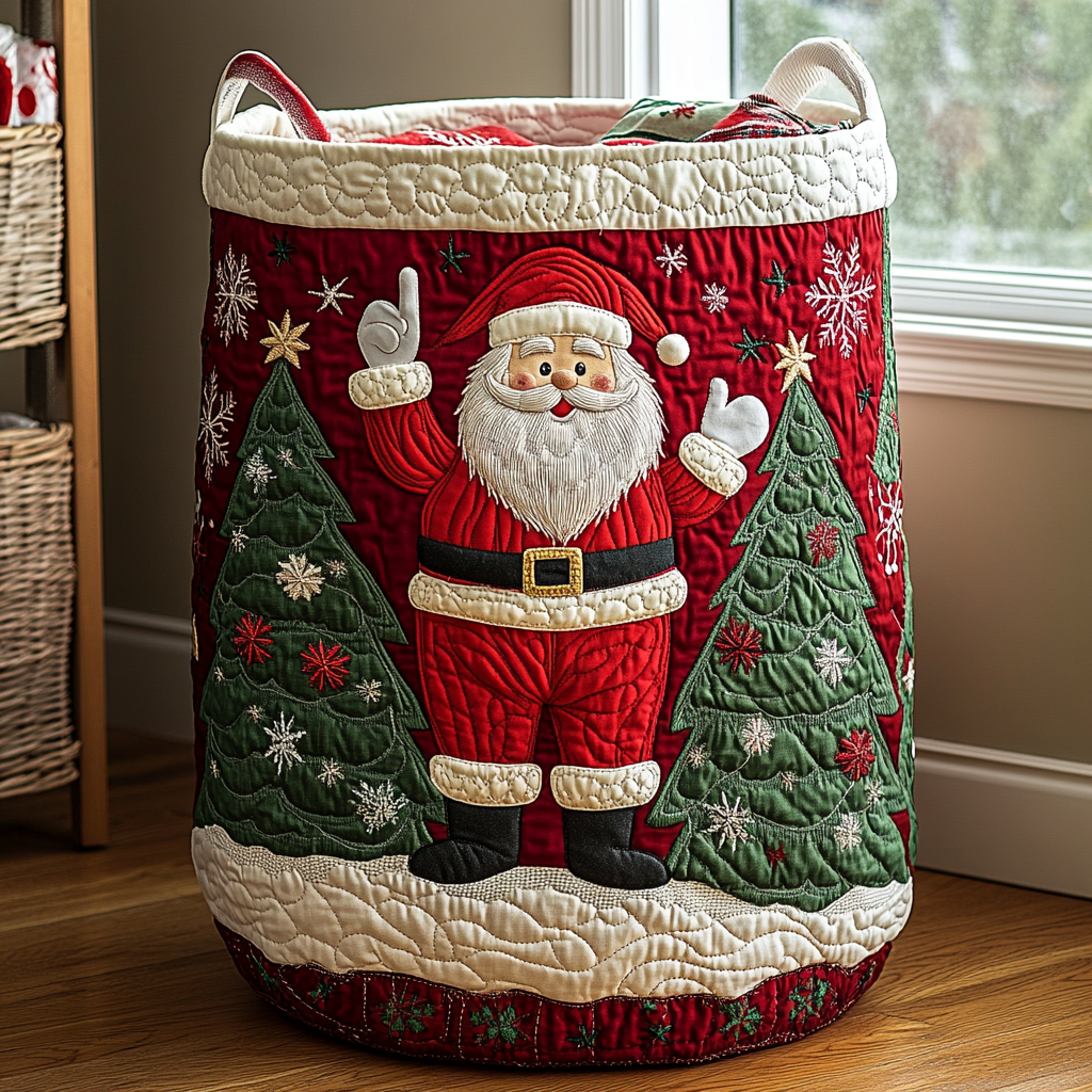 Quilted laundry basket with Santa Claus by Louise London