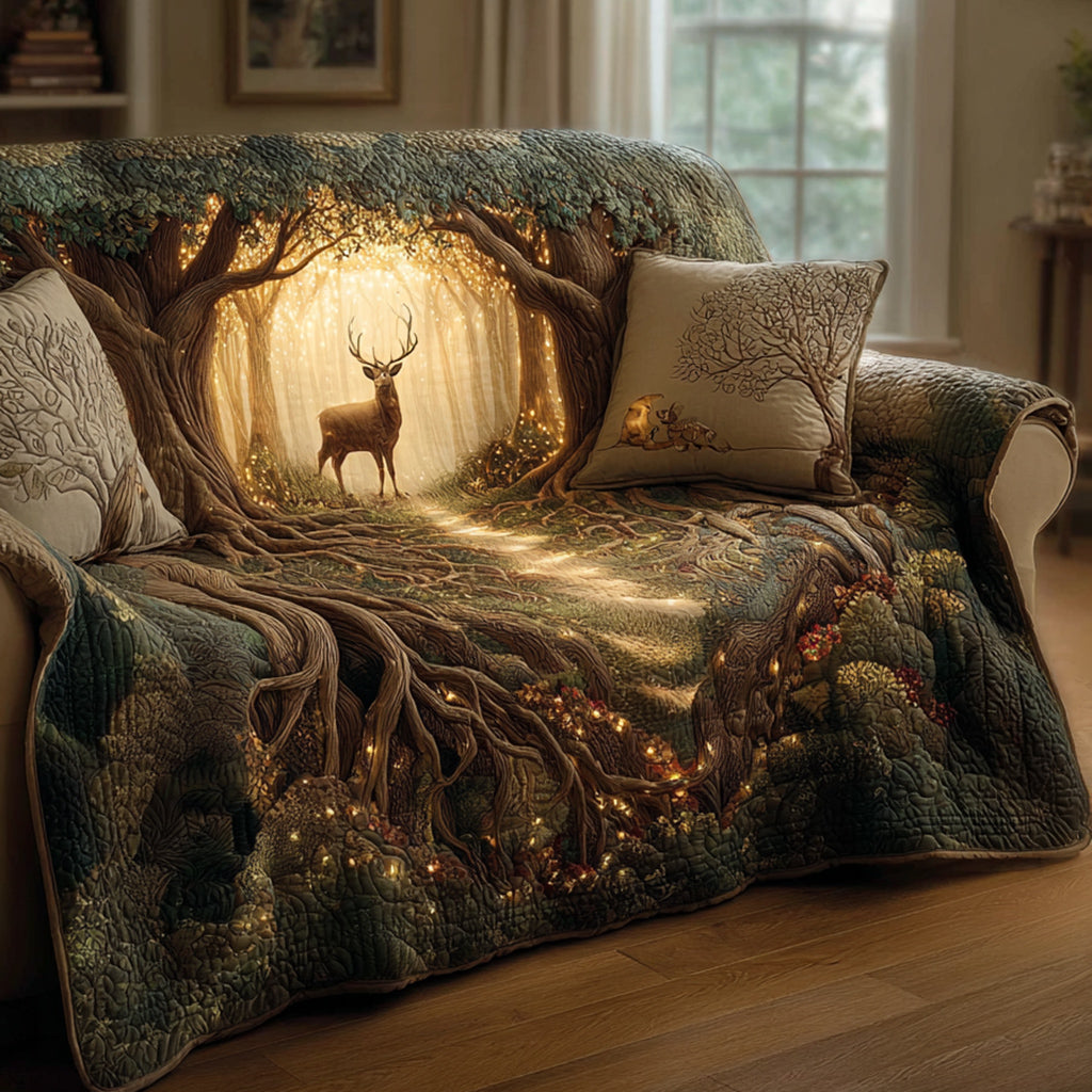 Quilted sofa cover with deer in the woods – Louise London