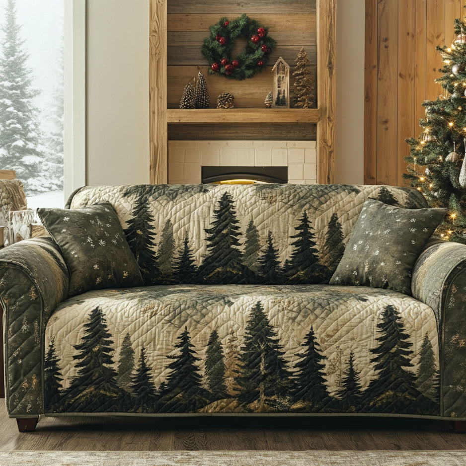 Quilted sofa cover with tranquil forest – Louise London