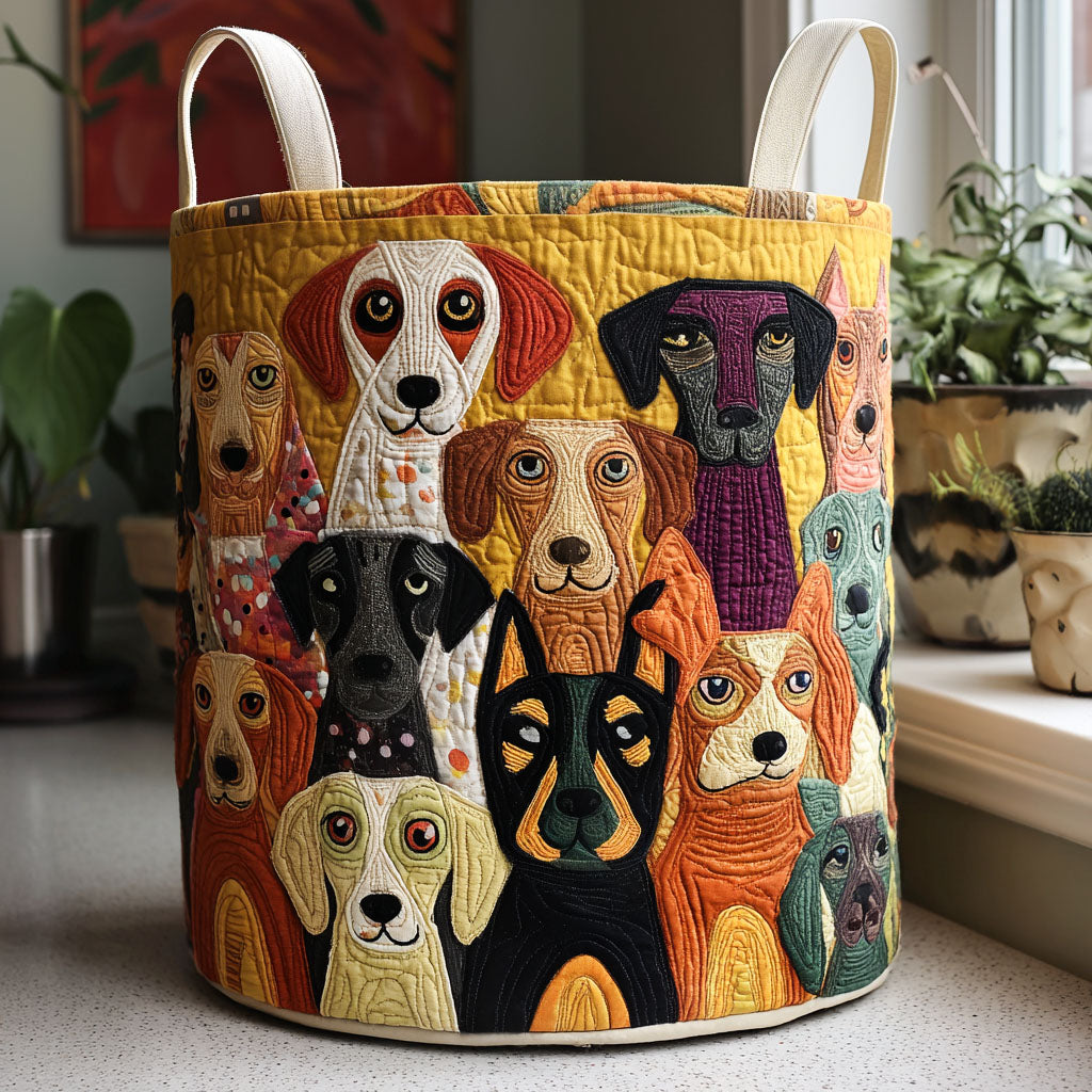 Quilted laundry basket with dog pattern NCU0QN036
