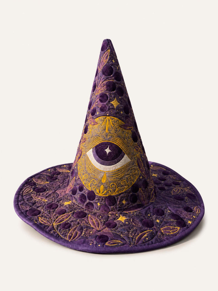 Handmade Quilted Witch Hat – Mystical Moon Eye under the Stars