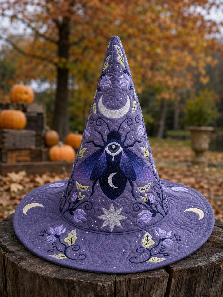 Handmade Quilted Witch Hat – Mystical Purple Moon and Stars