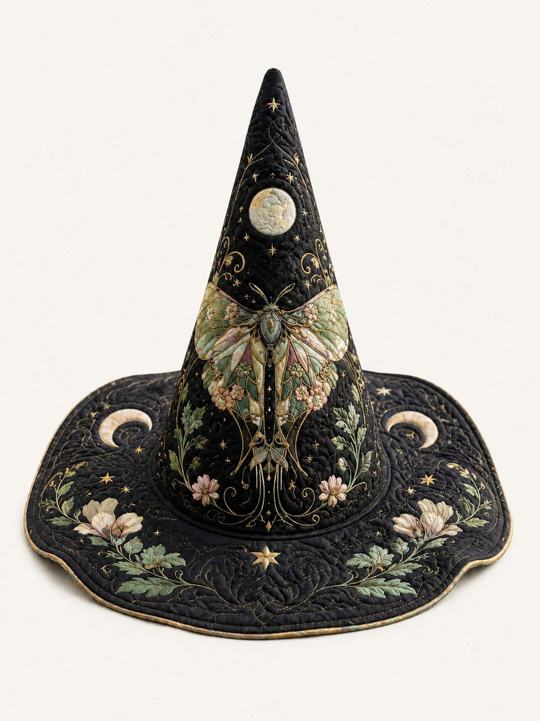 Handmade Quilted Witch Hat – Moth Fairy in Victorian Style