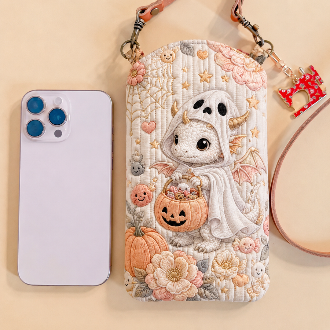 Slim Quilted Phone Crossbody Bag – Dragon in a Ghost Costume