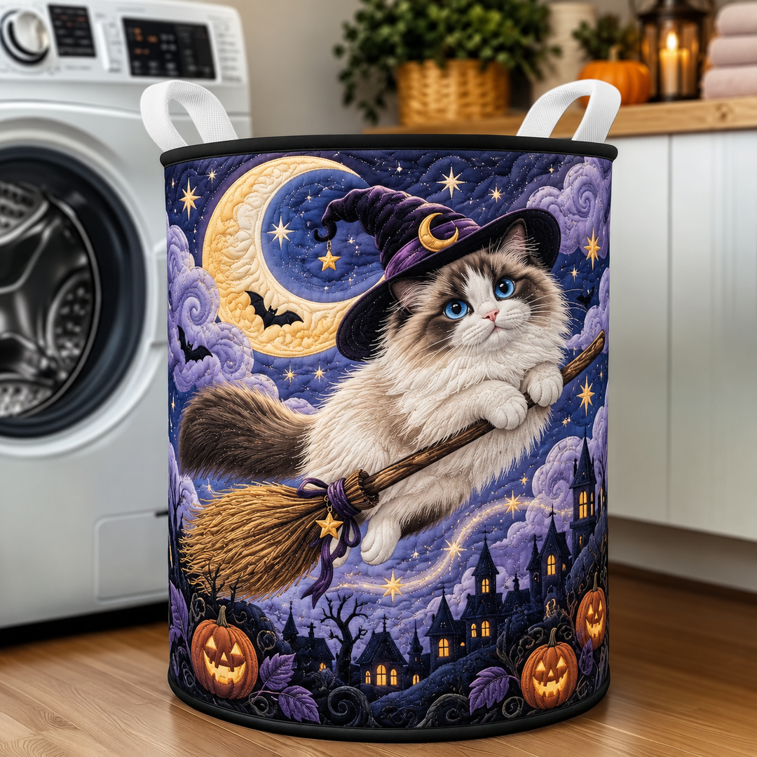 Quilted Laundry Basket – Witch Cat in the Moonlight