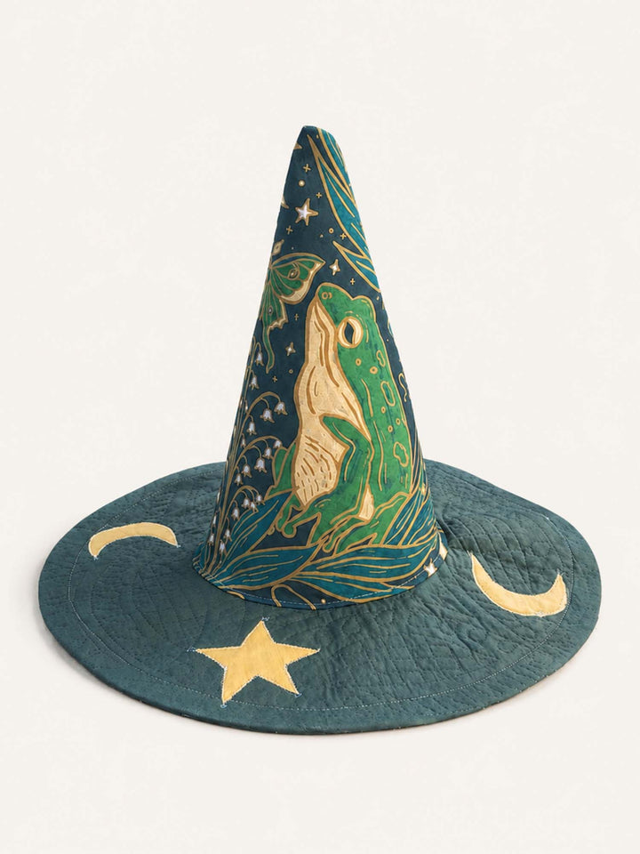 Handmade Quilted Witch Hat – Frog under the Stars
