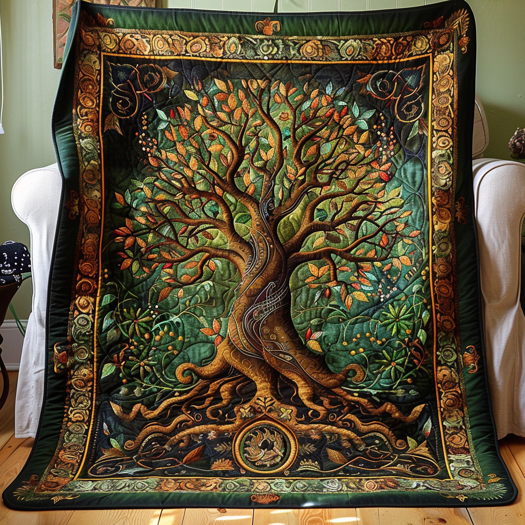 Handcrafted Quilted Blanket with Celtic Knot Tree of Life NCU0PD038