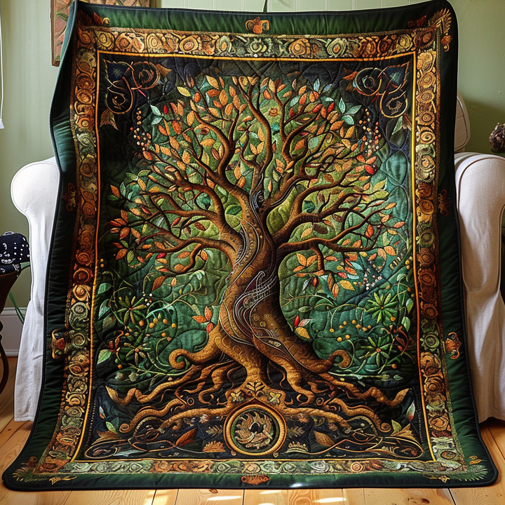 Handcrafted Quilted Blanket with Celtic Knot Tree of Life NCU0PD038