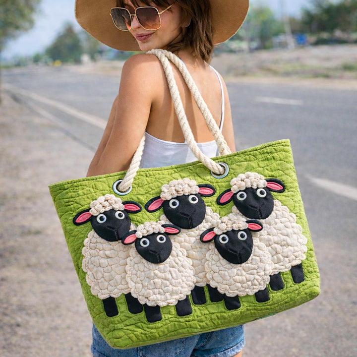 Sheep beneath the Sky Large Quilted Beach & Pool Bag