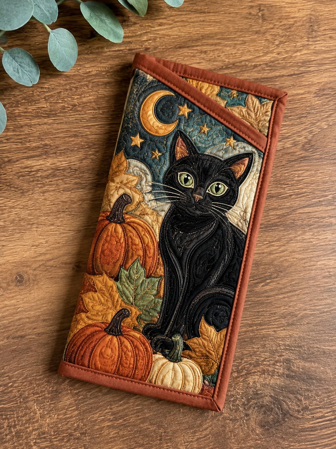 Quilted Glasses Case – Black Cat under the Halloween Moon