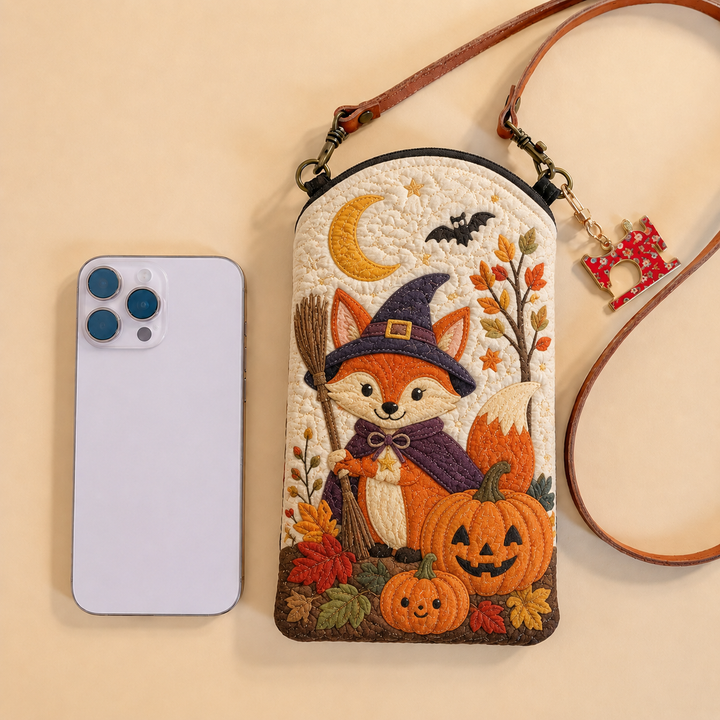 Slim Quilted Phone Crossbody Bag – Witch Fox in a Pumpkin Patch