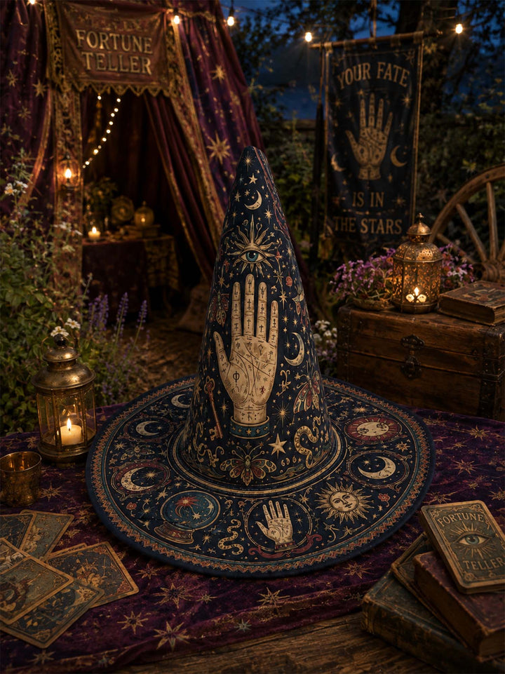 Handmade Quilted Witch Hat – Mystical Tarot and Stars