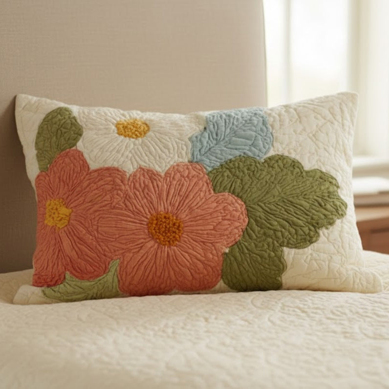 Quilted cushion cover with retro daisies by Louise London