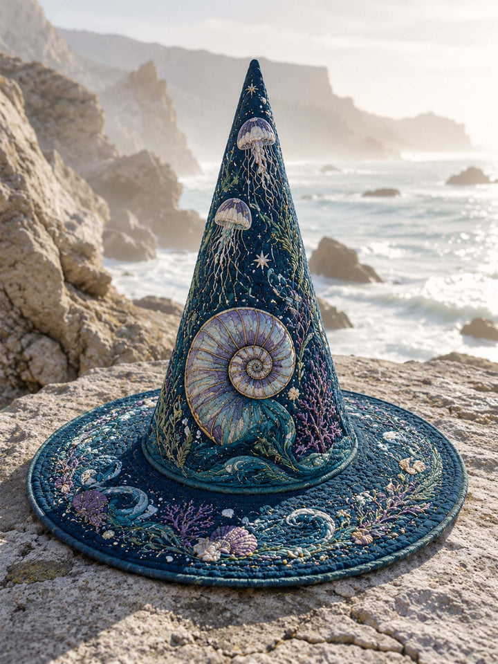 Handmade Quilted Witch Hat – Deep-Sea Mermaid in a Dark Coastal Style