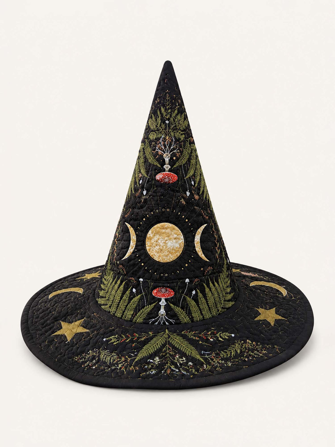 Handmade Quilted Witch Hat – Mushrooms in a Dark Enchanted Forest