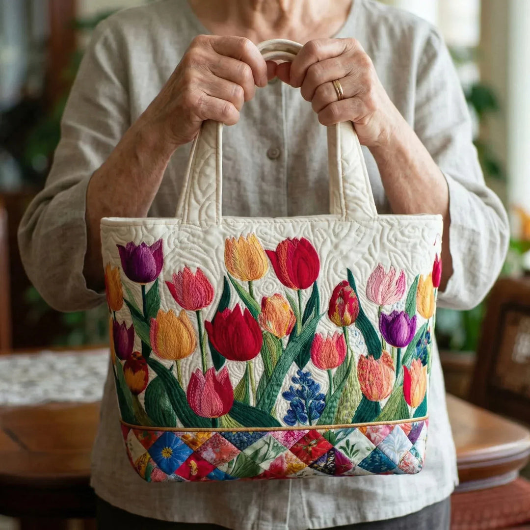 Quilted Tote Bag | Tulips