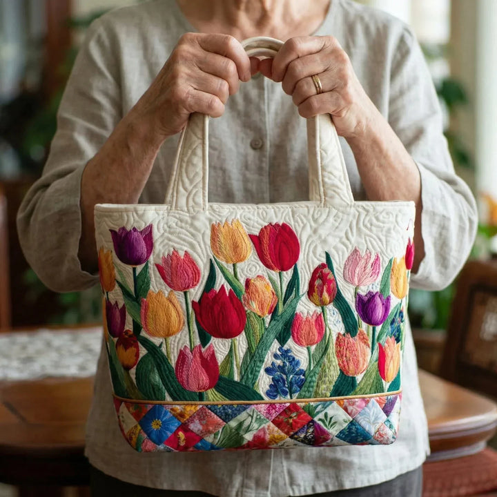 Quilted Tote Bag | Tulips