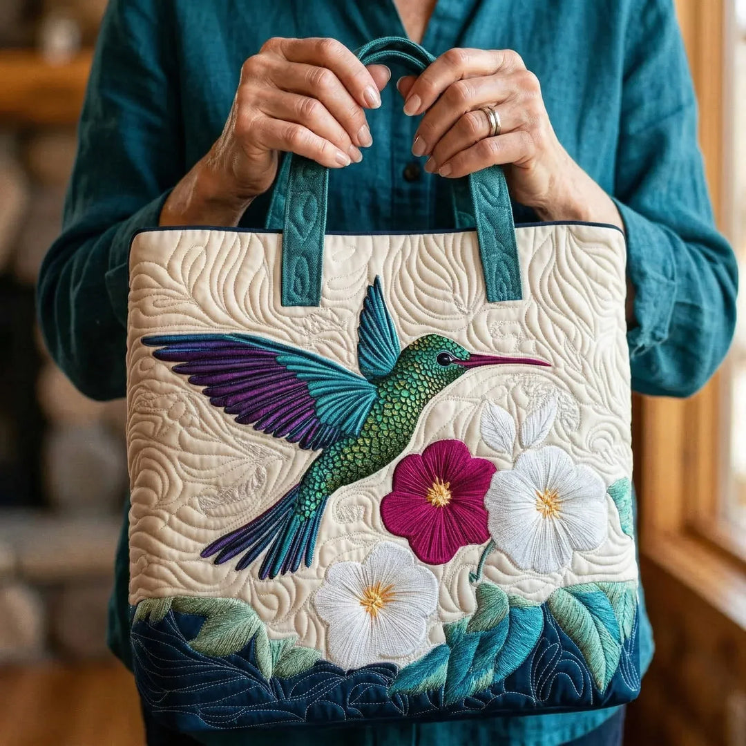 Floral Quilted Shoulder Bag – Hummingbird and White Flower