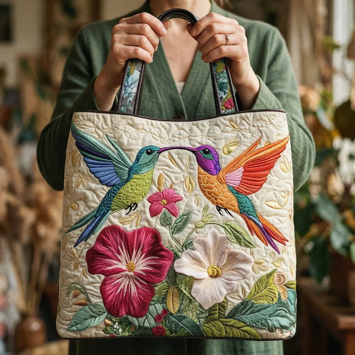 Quilted Tote Bag | Hummingflowers