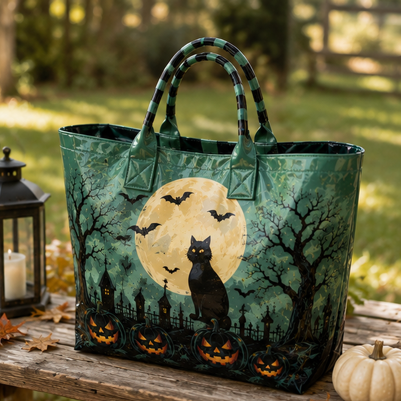 Green Halloween tote bag