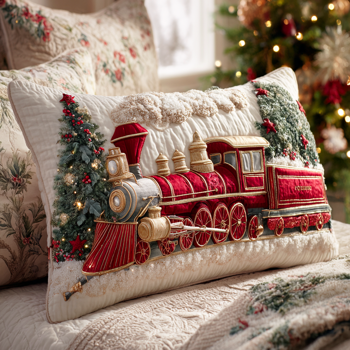 Quilted cushion cover with festive pattern by Louise London