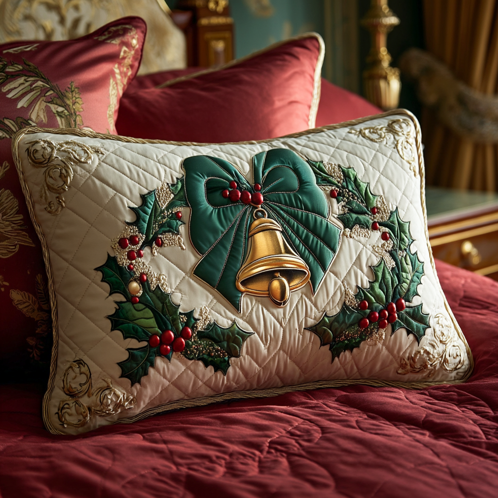 Quilted cushion cover with holly and bow NCU0XD203