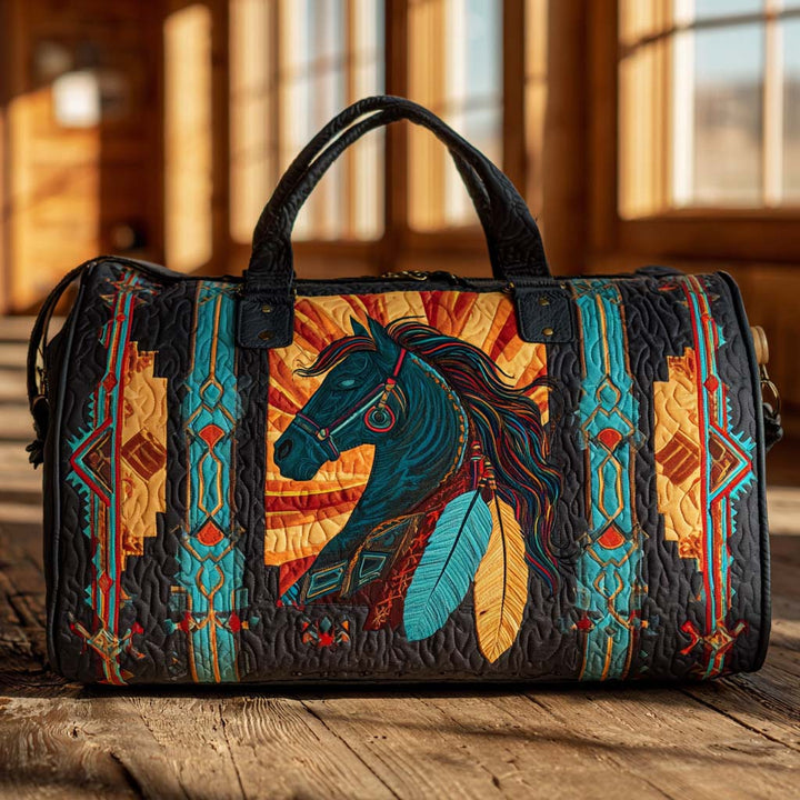 Quilted Shoulder Travel Bag with Horse at Dawn by Louise London