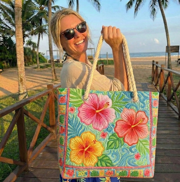 Floral Quilted Beach Tote – Tropical Flowers