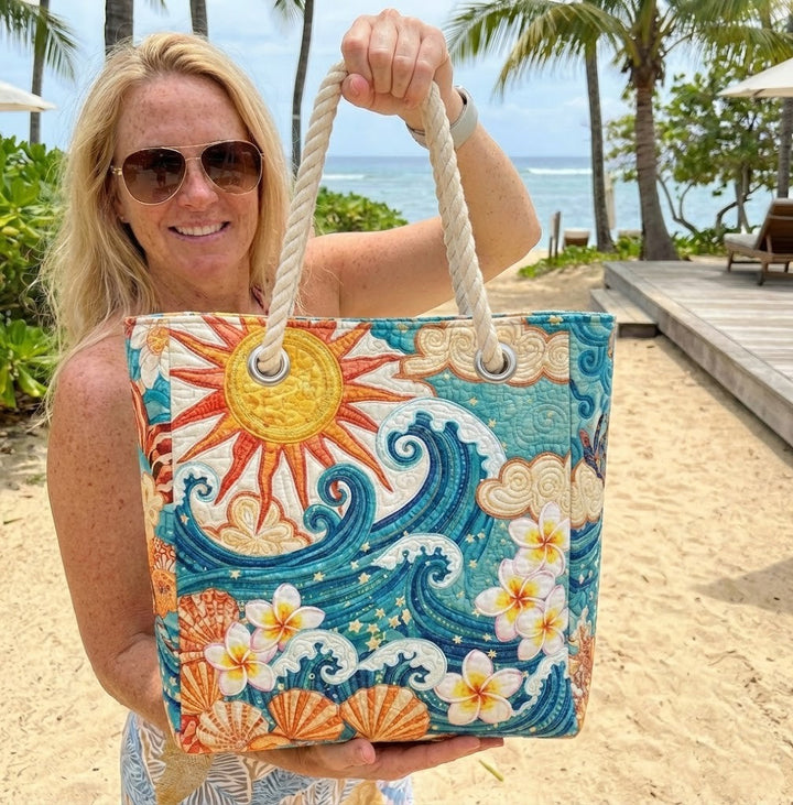 Golden Halo Quilted Beach Bag – Statement Summer Tote